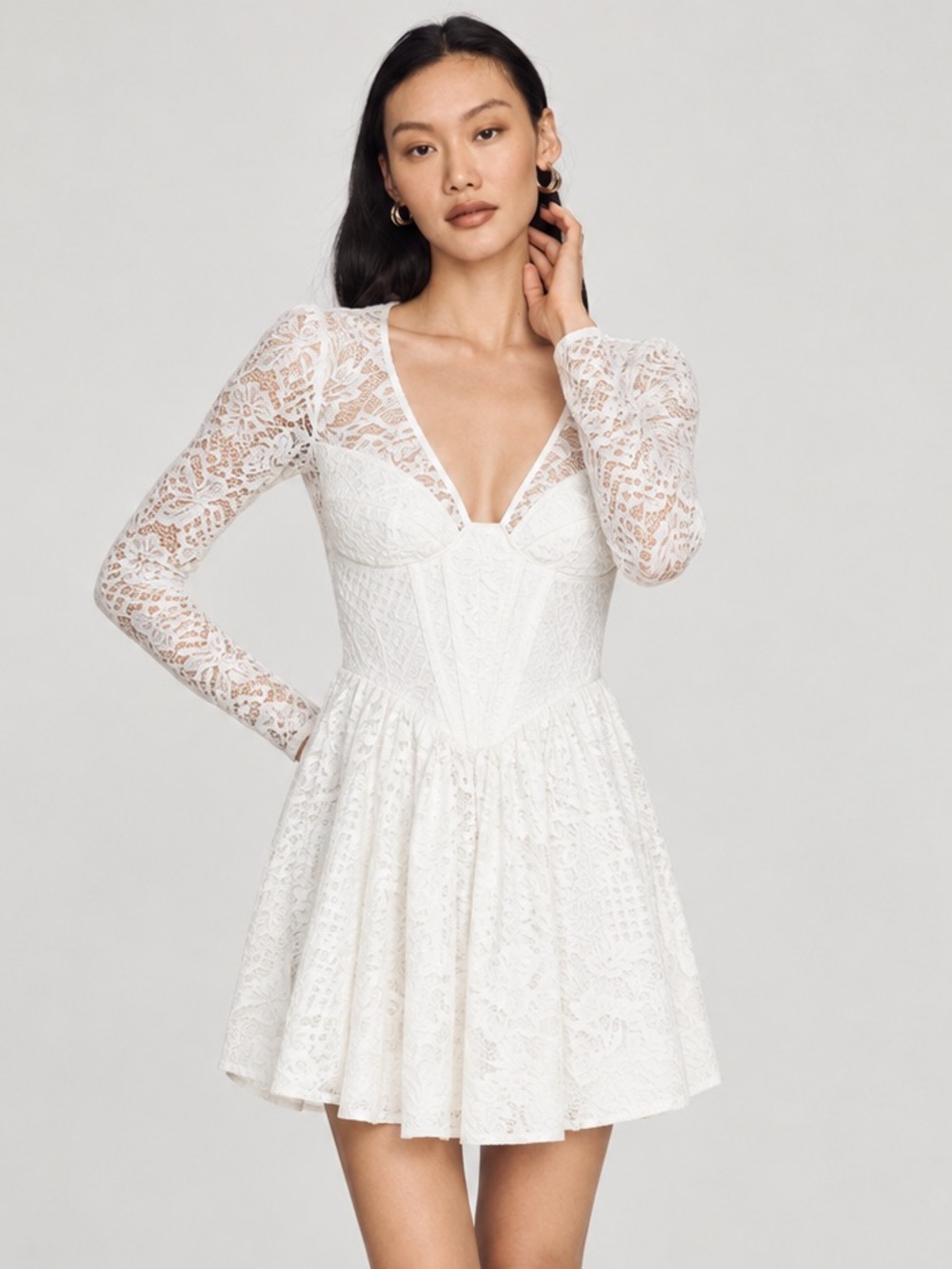 NWT Revolve Bardot Ellie Lace Corset White Mini Dress Sz XL US 10